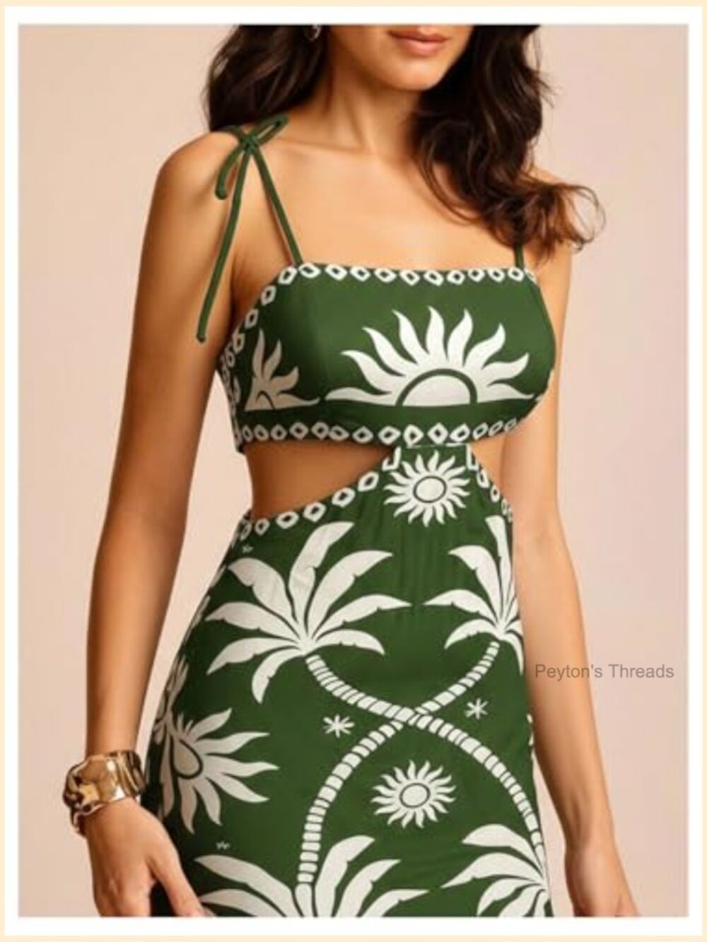 Tropical Cut Out Maxi Dress Spaghetti Strap Backless Back Tie - Picture 5 of 6
